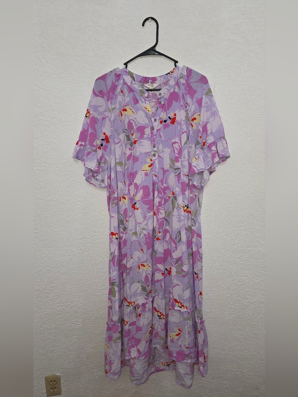 Terra & Sky Lavender Floral Maxi Dress with Button Front 14W